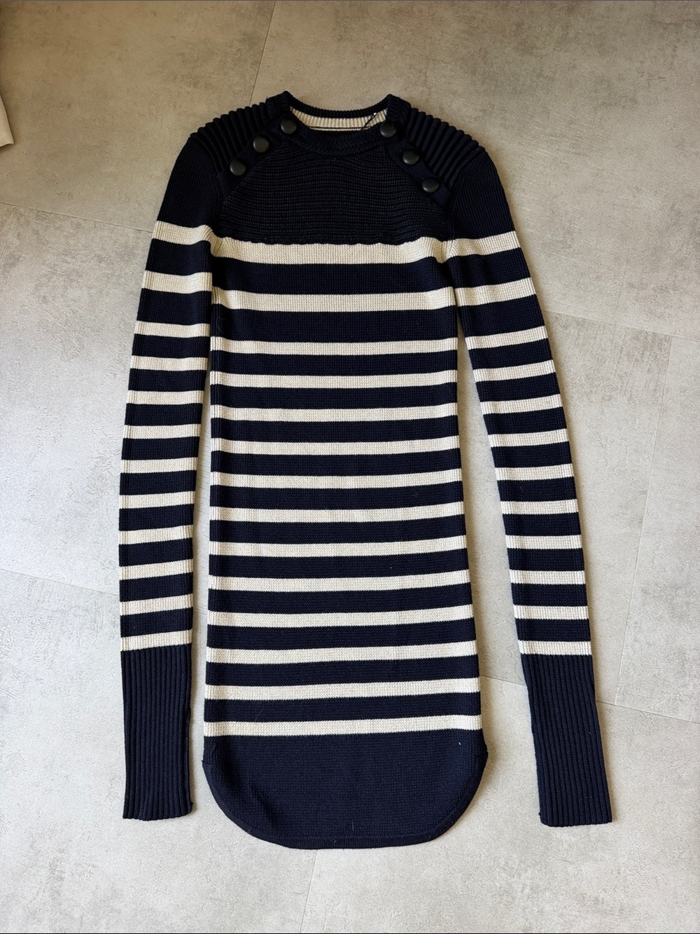 Isabel Marant Navy and Cream Striped Long-Sleeve Mini Dress